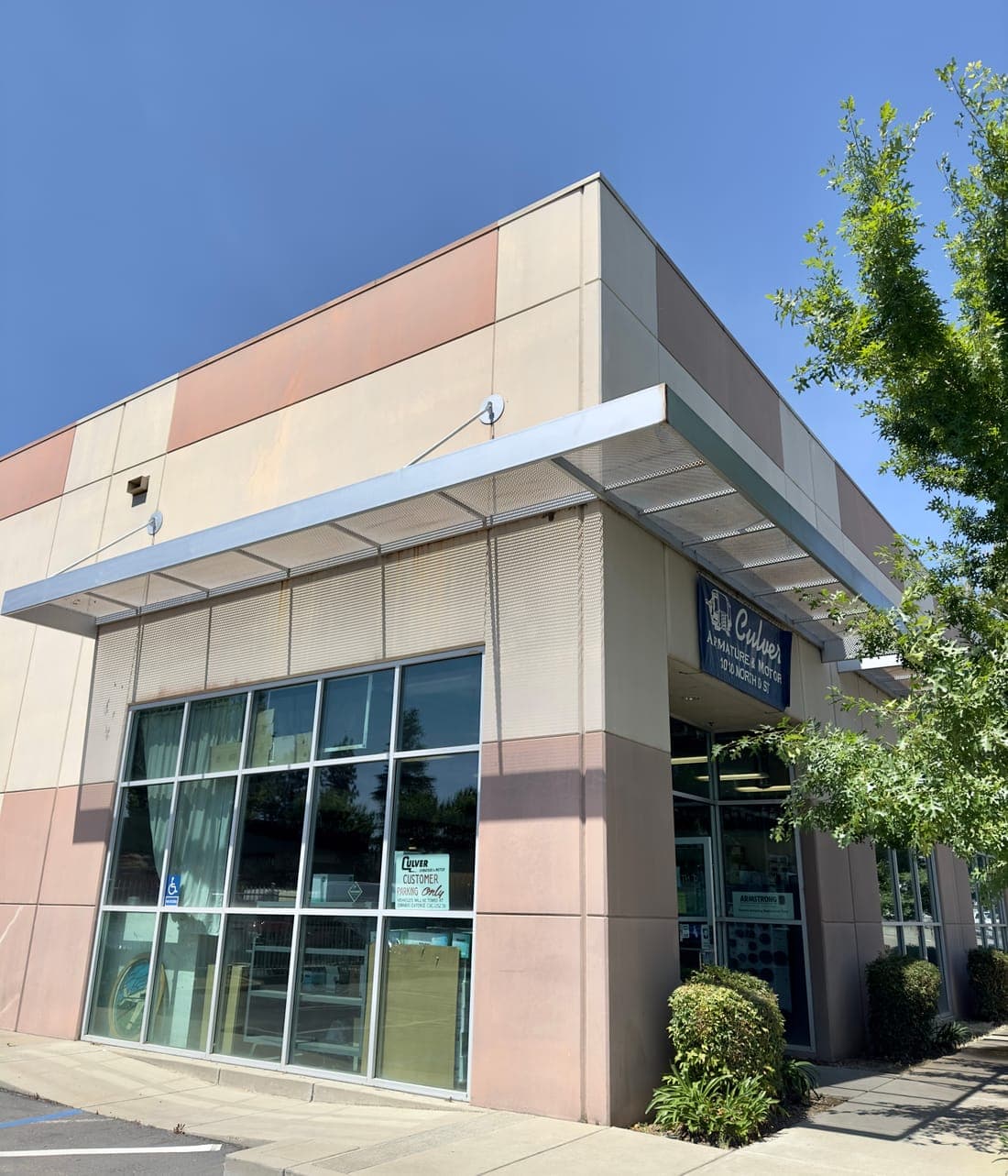 The Culver Pump & Motor storefront exterior in Sacramento with signage