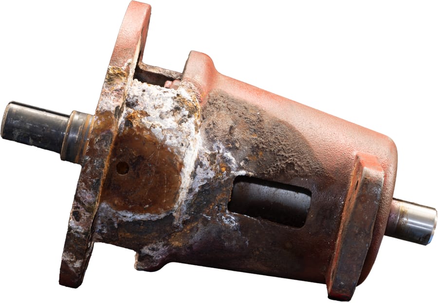 A corroded bearing assembly on white before rebuild